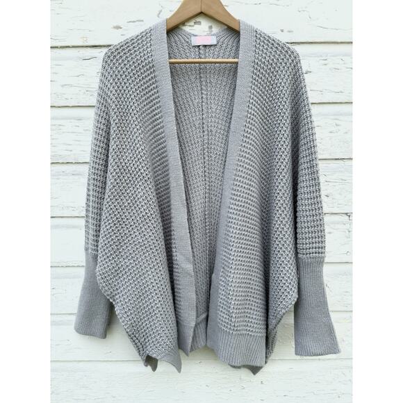 CDM Womens Cardigan Sweater XL Gray Batwing Oversized Layer Waffle Knit Cozy - Picture 1 of 4